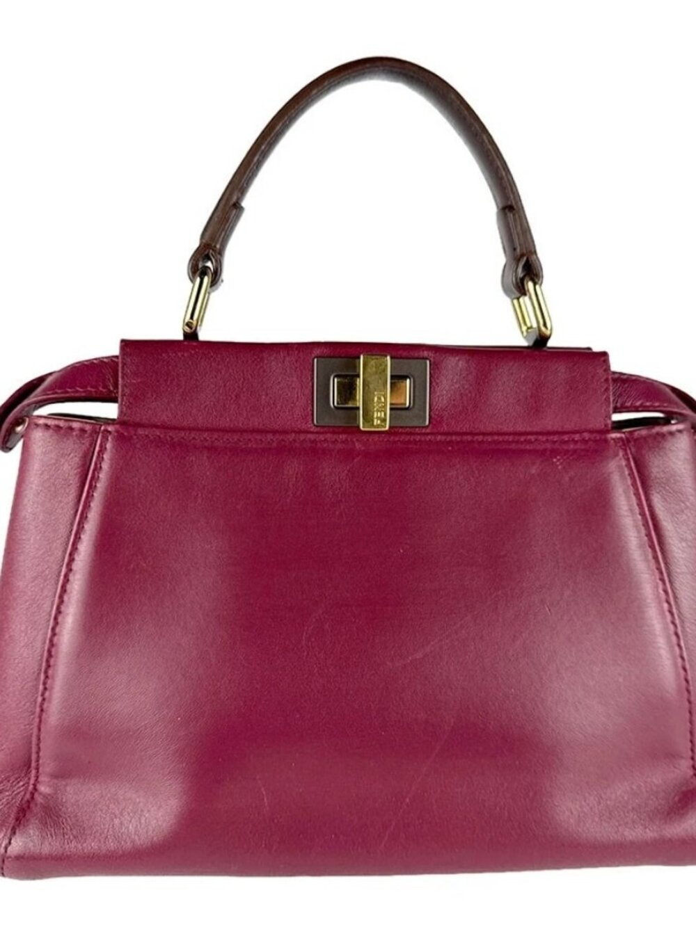 FENDI Peekaboo Mini Handbag Shoulder Bag Bordeaux/Brown Leather